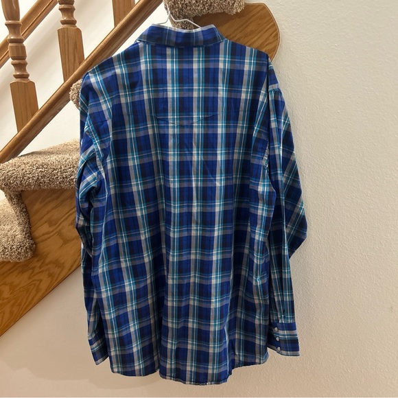 Wrangler Mens Shirts Size XLT Blue Plaid Pearl Snap 2 Front Pockets Long Sleeves - Picture 11 of 14